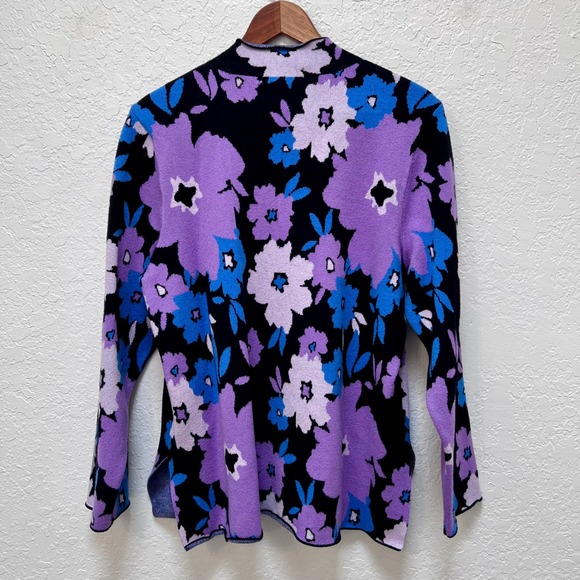 Kempson Purple Blue Floral Mock Neck Sweater Cottage Plus Size Viscose Blend - Picture 6 of 6